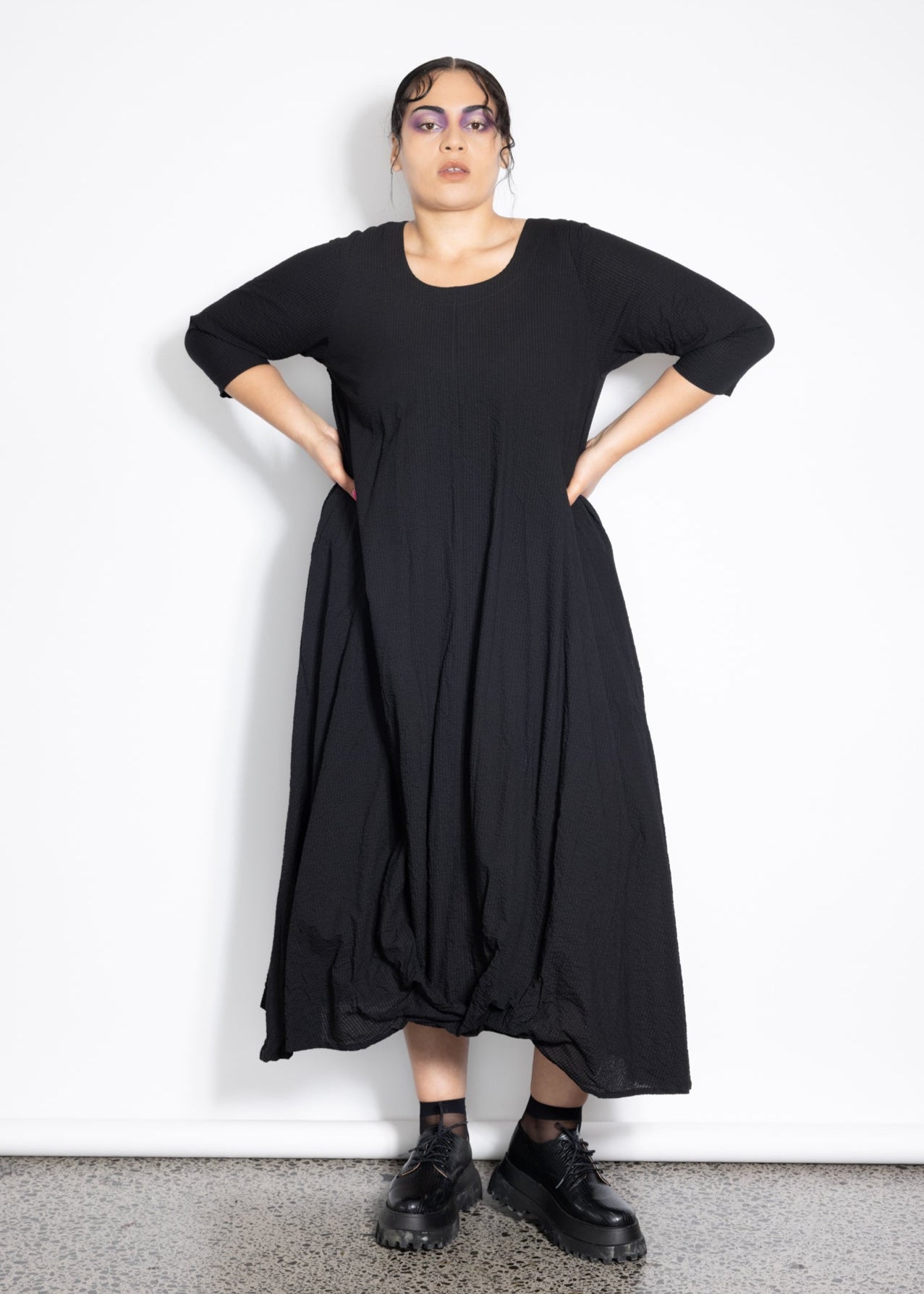 Riley Dress - Black Seersucker