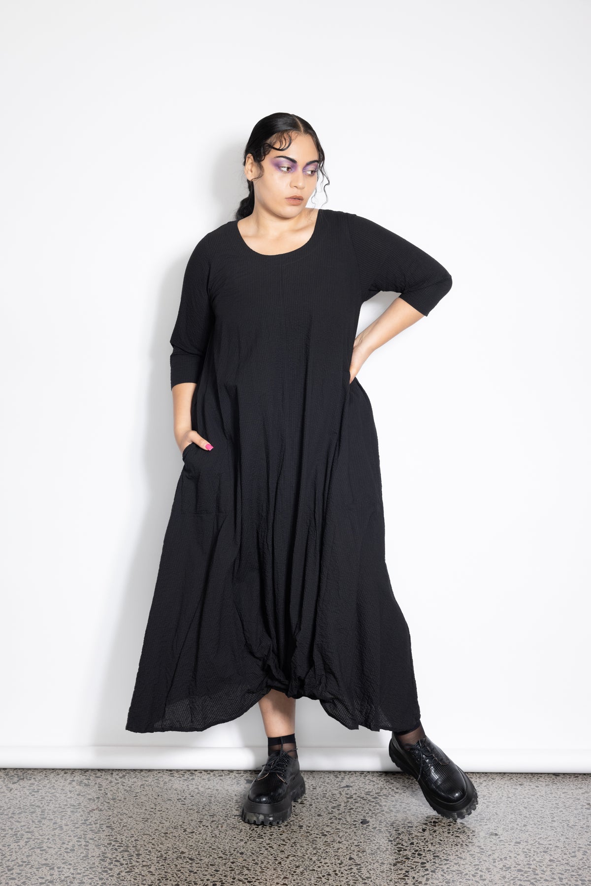 Riley Dress - Black Seersucker