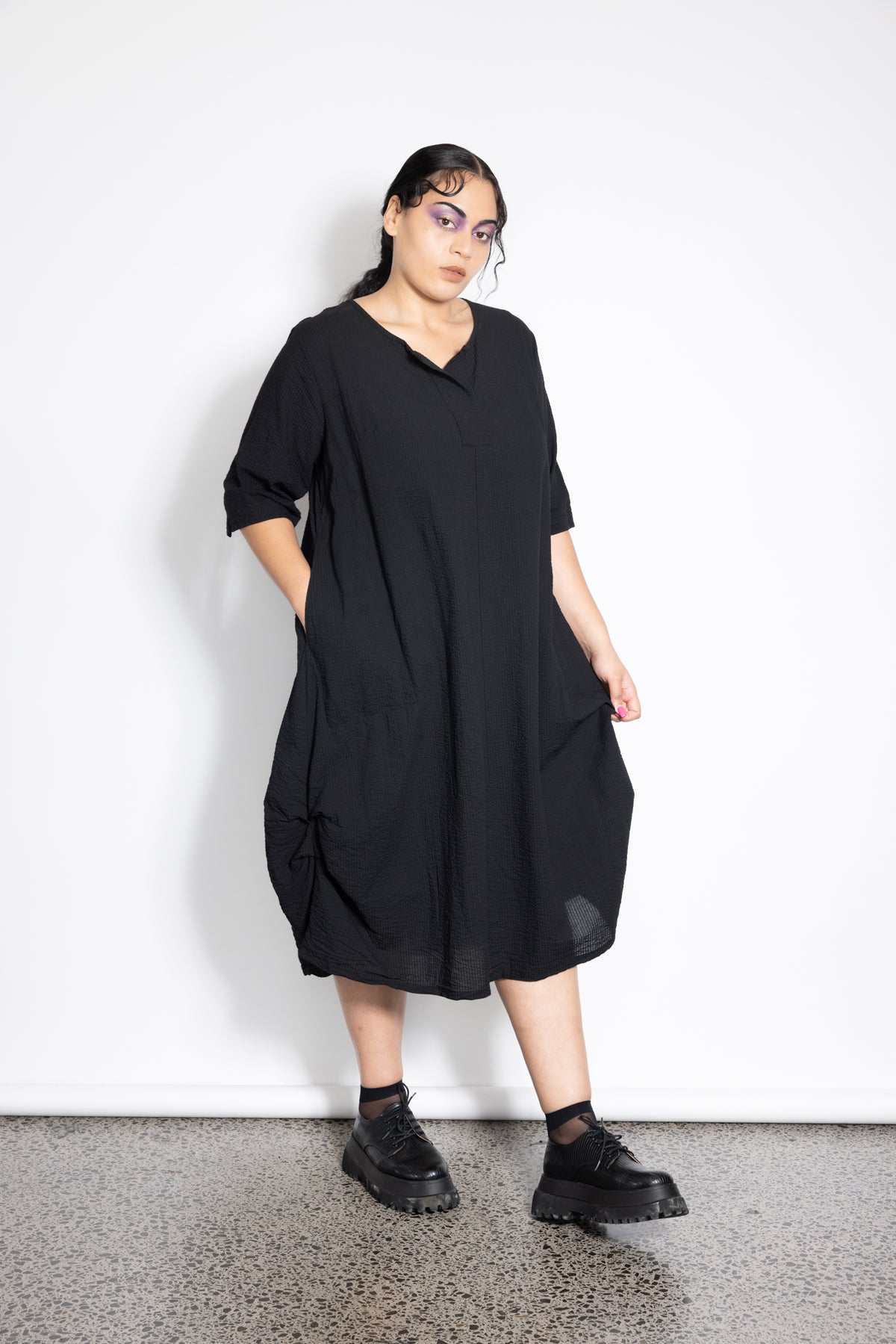 Delaney Dress - Black Seersucker