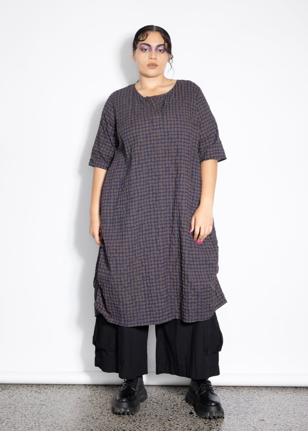 Last Ones Size L - Delaney Dress - Navy Choc Dotti