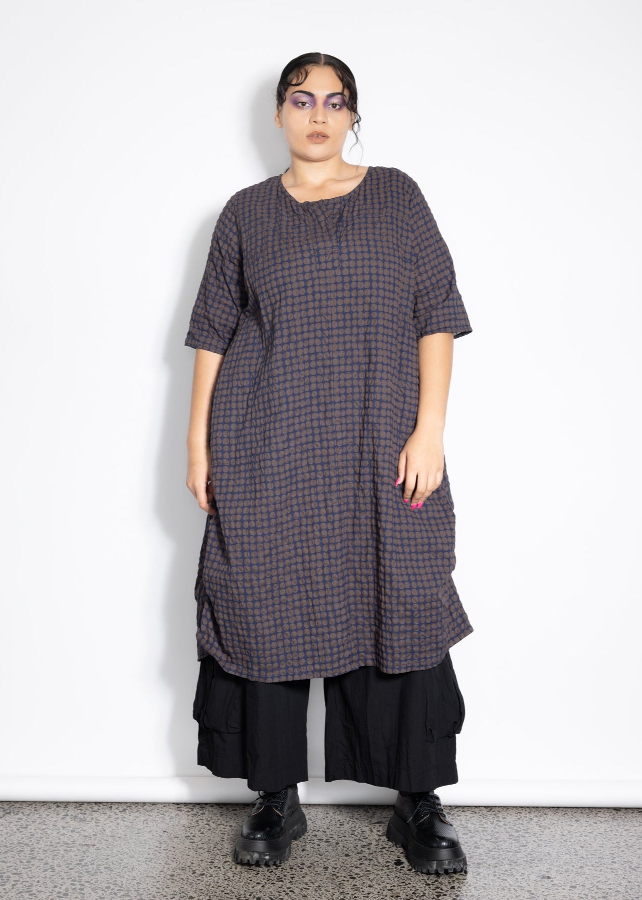 Last Ones Size L - Delaney Dress - Navy Choc Dotti