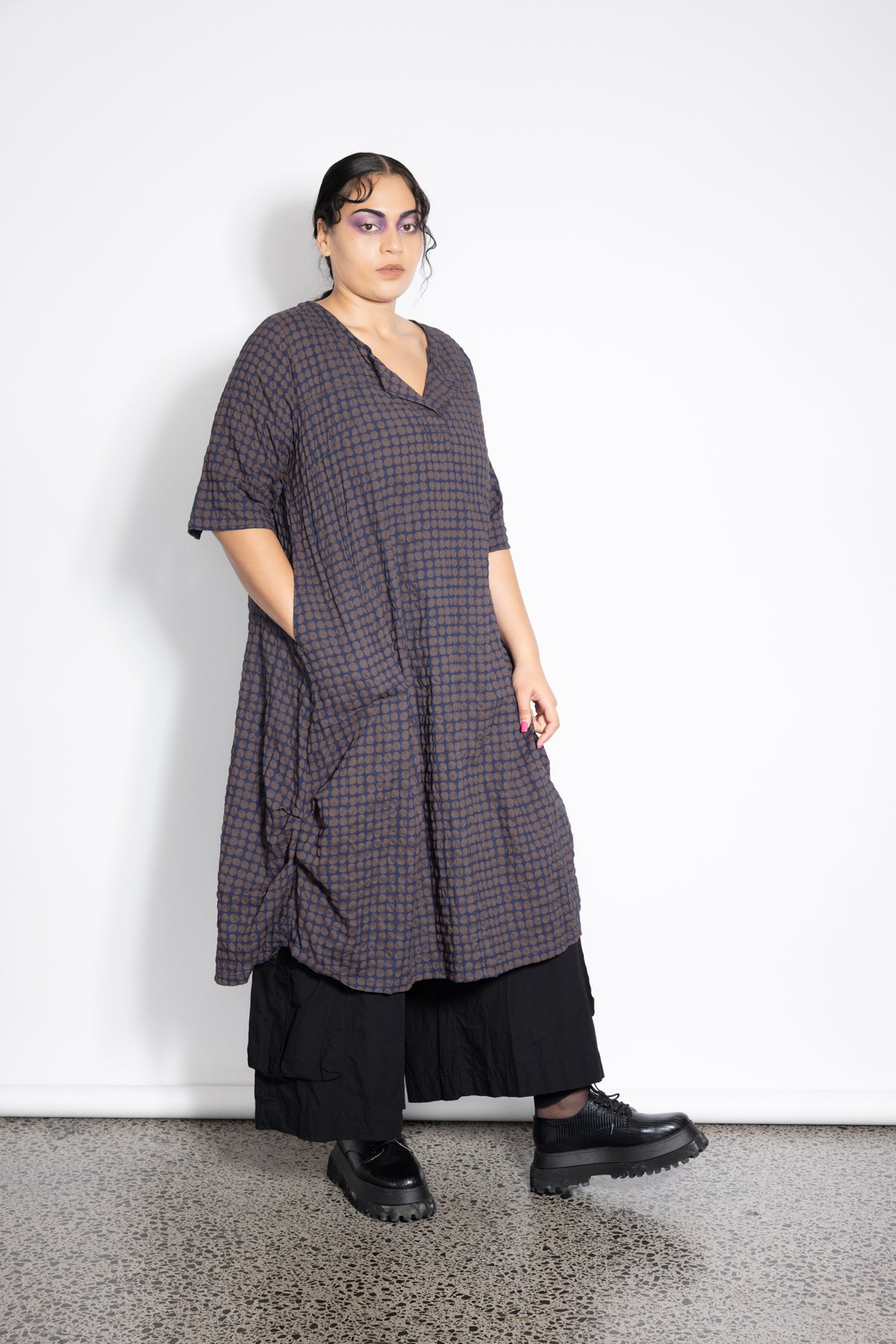 Last Ones Size L - Delaney Dress - Navy Choc Dotti