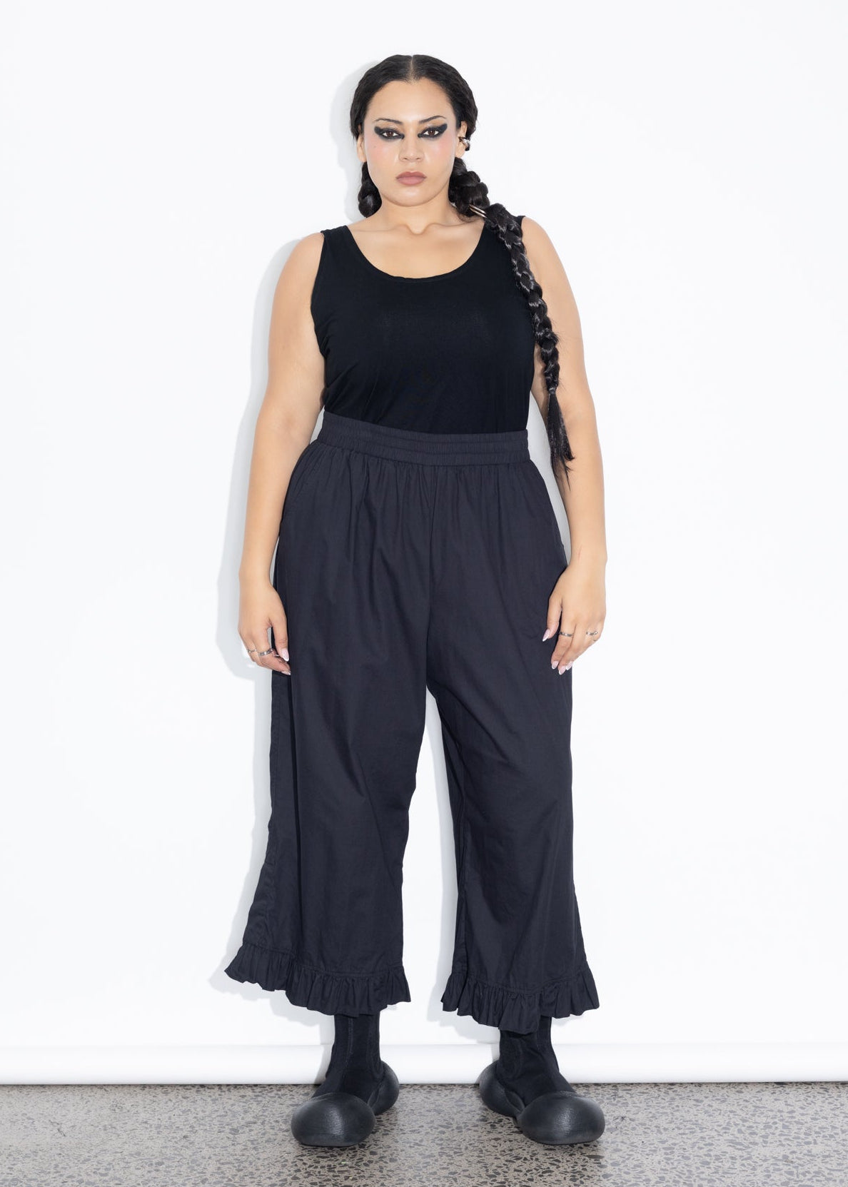 Frill Pant - Black Cotton
