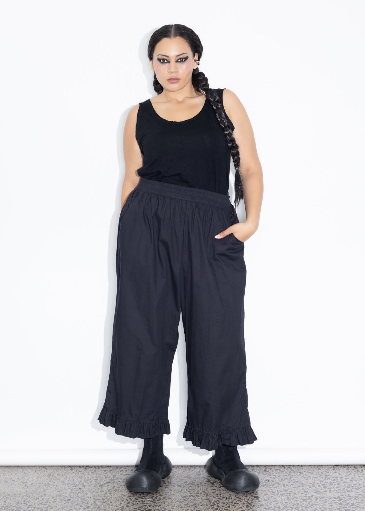 Frill Pant - Black Cotton