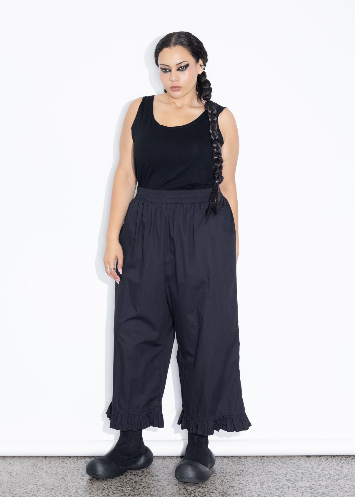 Frill Pant - Black Cotton