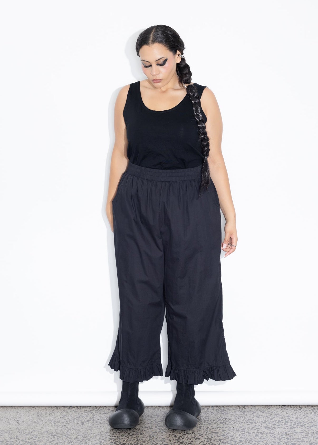 Frill Pant - Black Cotton