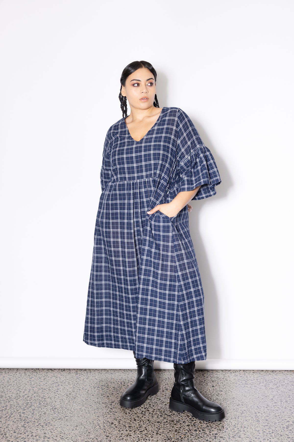 Outlet - Ara Dress -  Navy Check