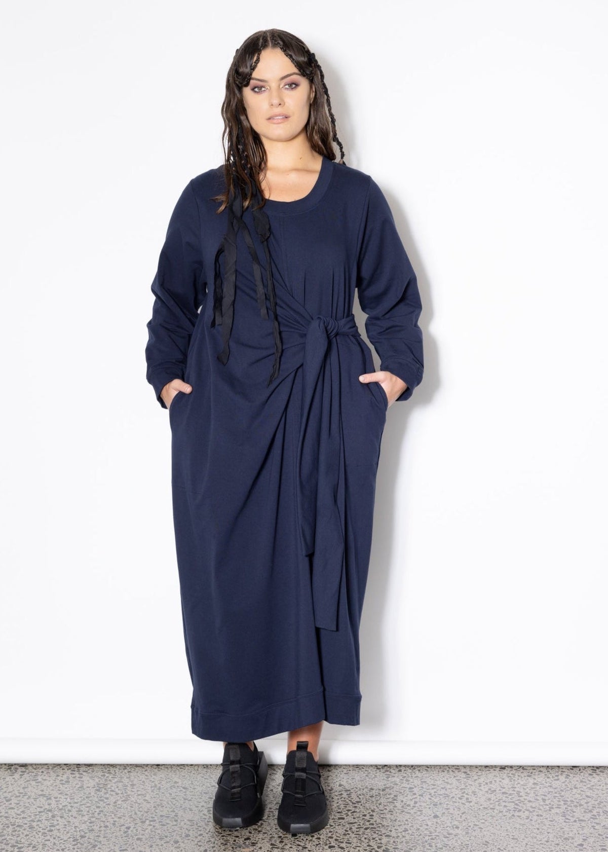 Outlet - Last One Size L -  Knotted Jumper Dress - Navy