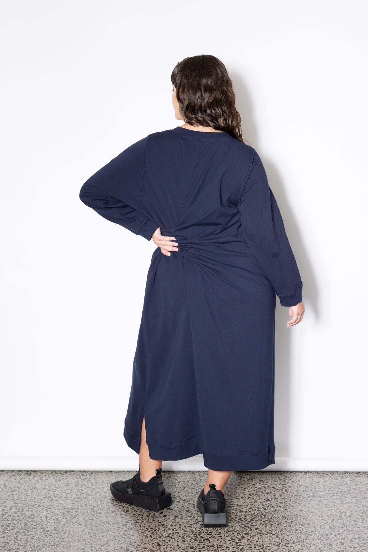 Outlet - Last One Size L -  Knotted Jumper Dress - Navy